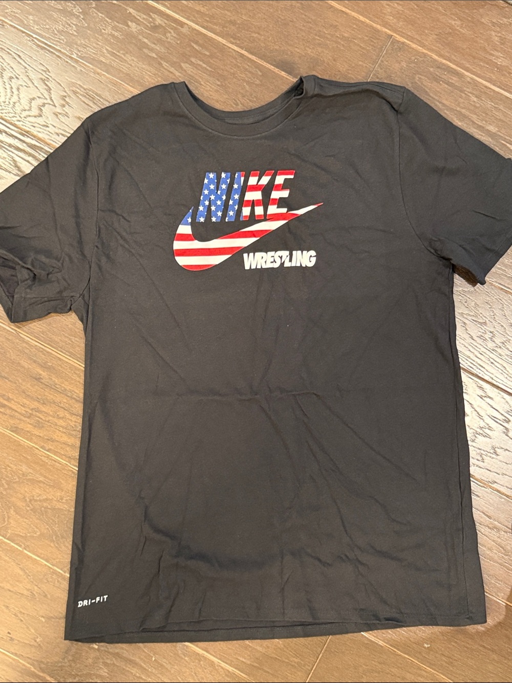 Nike Black Short Sleeve Wrestling Tee with American Flag Logo
